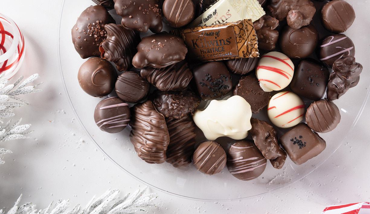 Platter of assorted Kilwins holiday chocolates, truffles and caramels